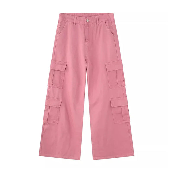 Baggy Flared Pink Cargo Pants — vista frontale