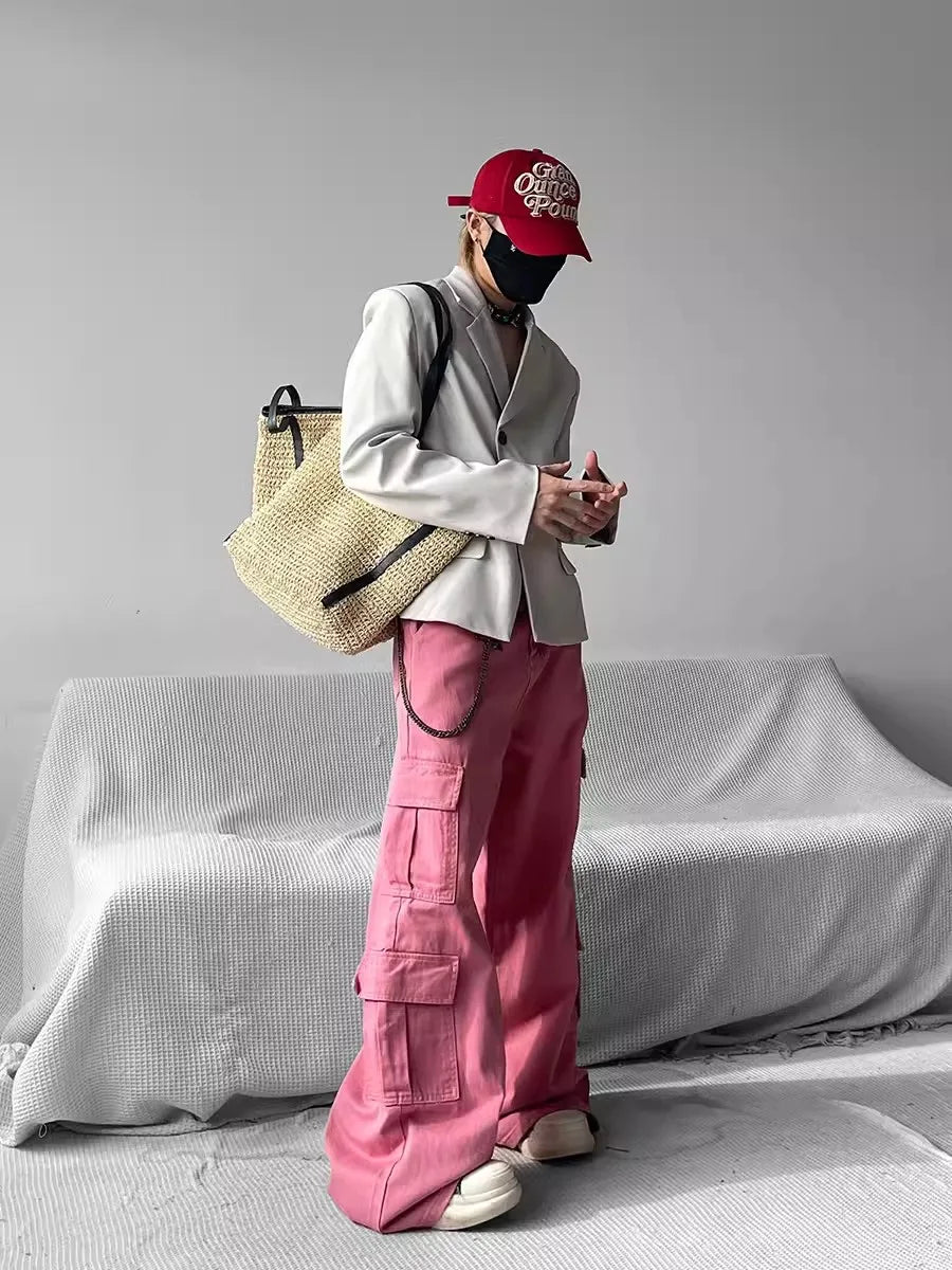 Baggy Flared Pink Cargo Pants — vista posteriore