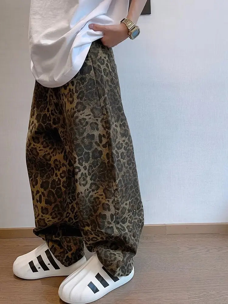 Baggy Leopard Print Jeans — vista posteriore