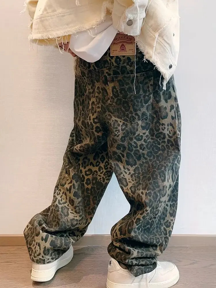 Baggy Leopard Print Jeans — dettaglio