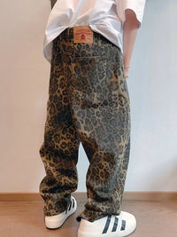Baggy Leopard Print Jeans — vista frontale