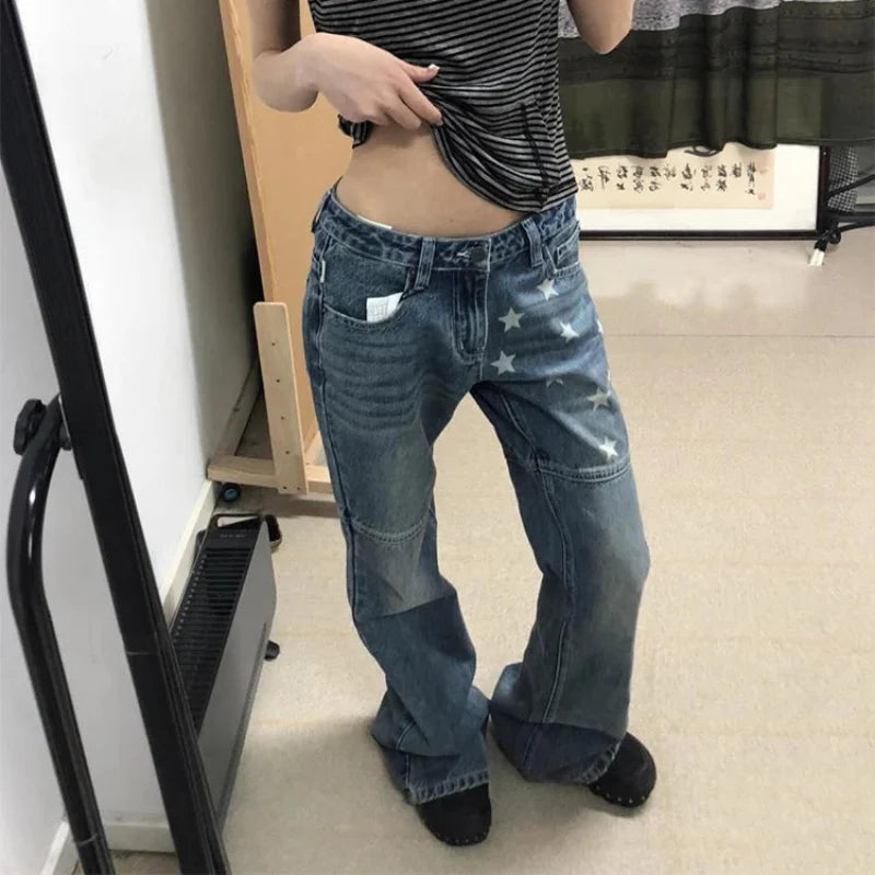 Baggy Low Rise Print Denim Jeans — vista frontale