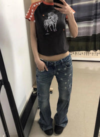 Baggy Low Rise Print Denim Jeans — dettaglio
