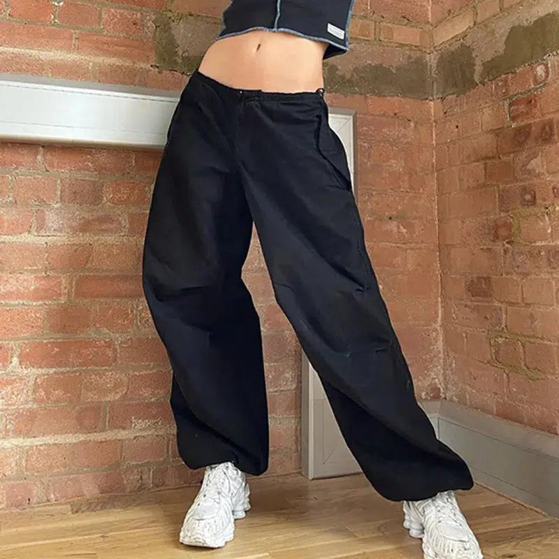 Baggy Parachute Pants Black — vista posteriore