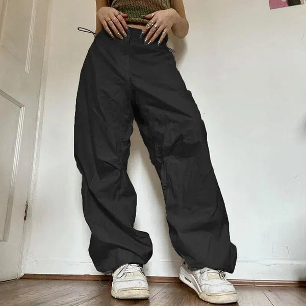 Baggy Parachute Pants Black — vista frontale