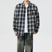 Baggy Plaid Long Sleeve Button Up Flannel Shirt — vista frontale