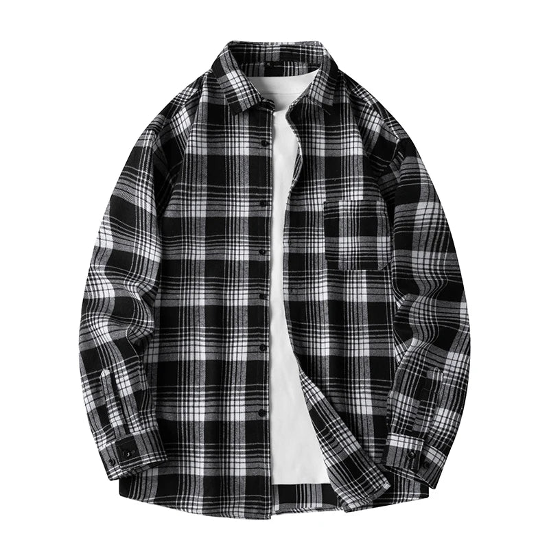 Baggy Plaid Long Sleeve Button Up Flannel Shirt — vista posteriore