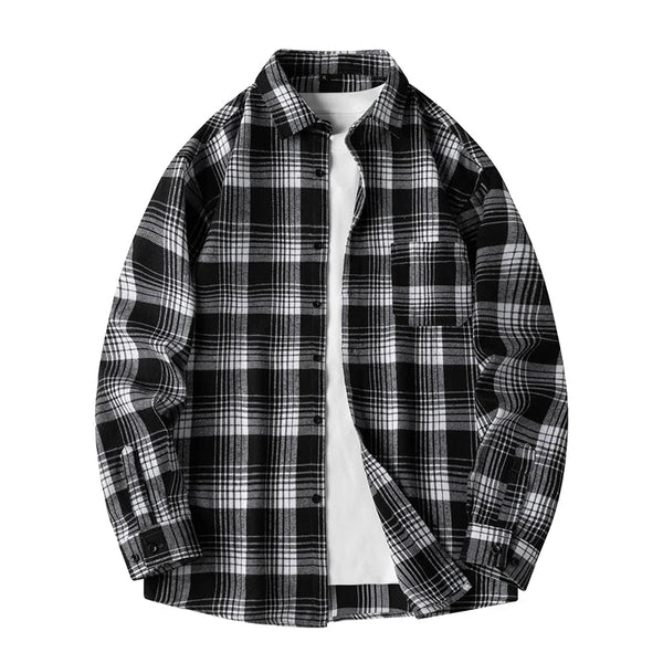 Y2K Baggy Plaid Long Sleeve Button Up Flannel Shirt