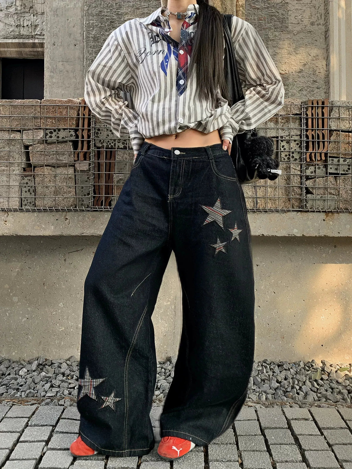 Baggy Star Embroidered Grunge Denim Jeans — dettaglio della stampa