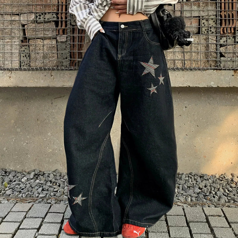 Baggy Star Embroidered Grunge Denim Jeans — vista posteriore
