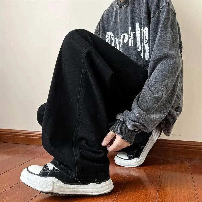 Baggy Washed Straight Leg Jeans — vista posteriore