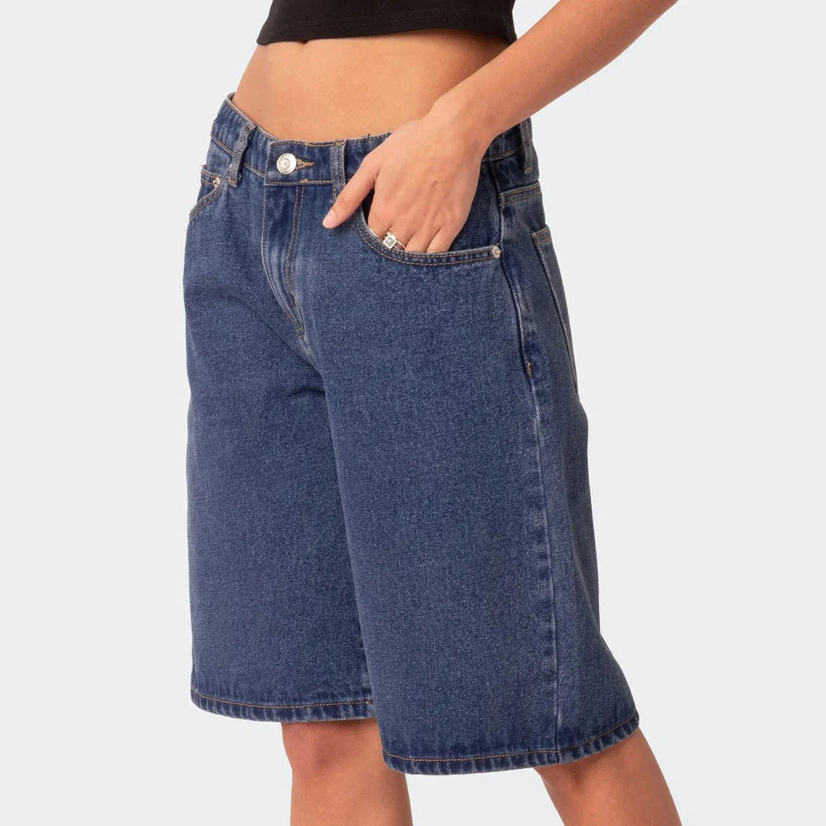 Basic Denim Jean Shorts Jorts — dettaglio del tessuto