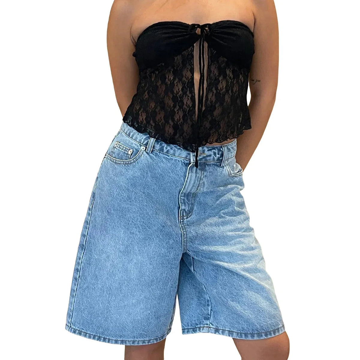 Basic Denim Jean Shorts Jorts — vista frontale