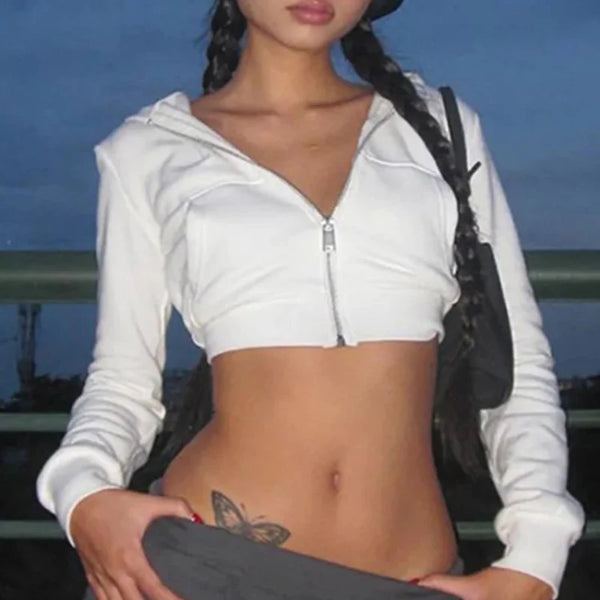 Basic Zip Up Cropped Hoodie — vista frontale