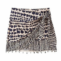 Beaded Spotted Print Mini Skirt — vista frontale