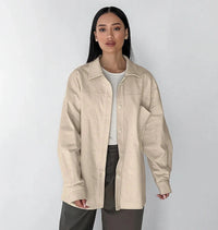 Beige Oversized Long Sleeve Button Up Shirt — vista posteriore