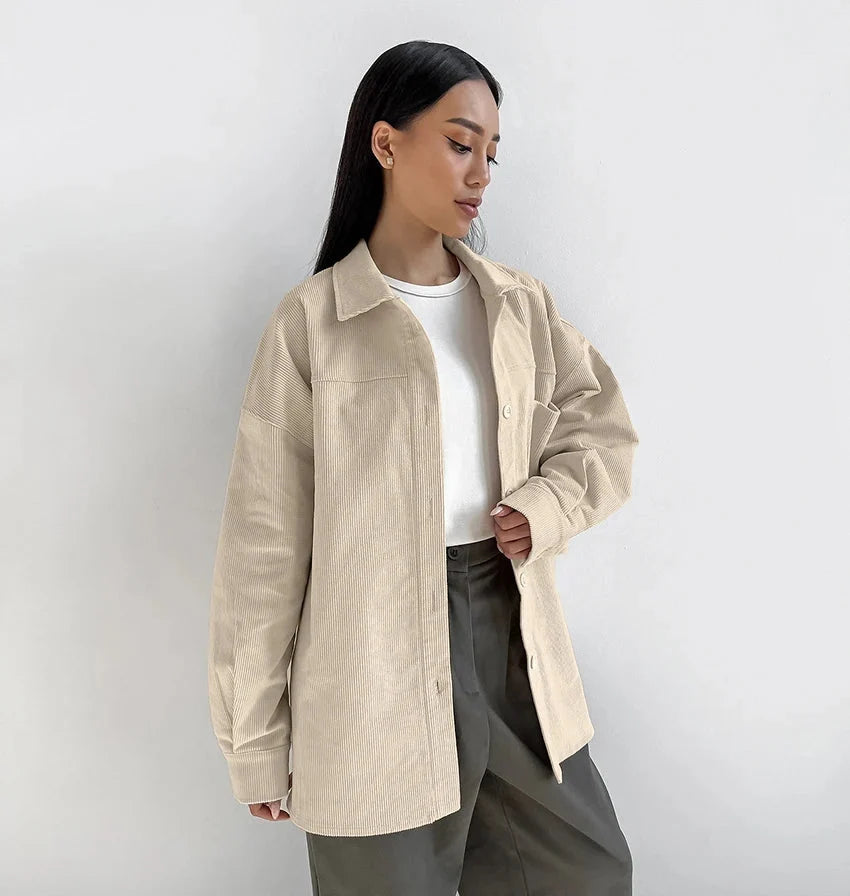 Beige Oversized Long Sleeve Button Up Shirt — dettaglio
