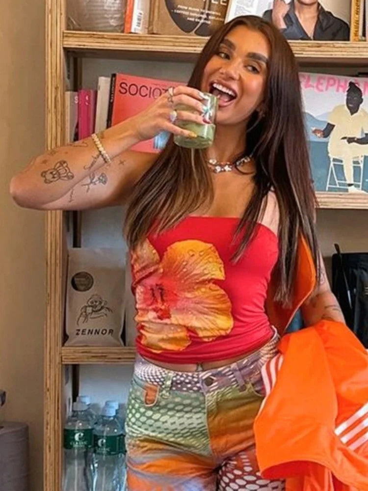 Big Flower Strapless Bandeau Tube Top — in alternativa