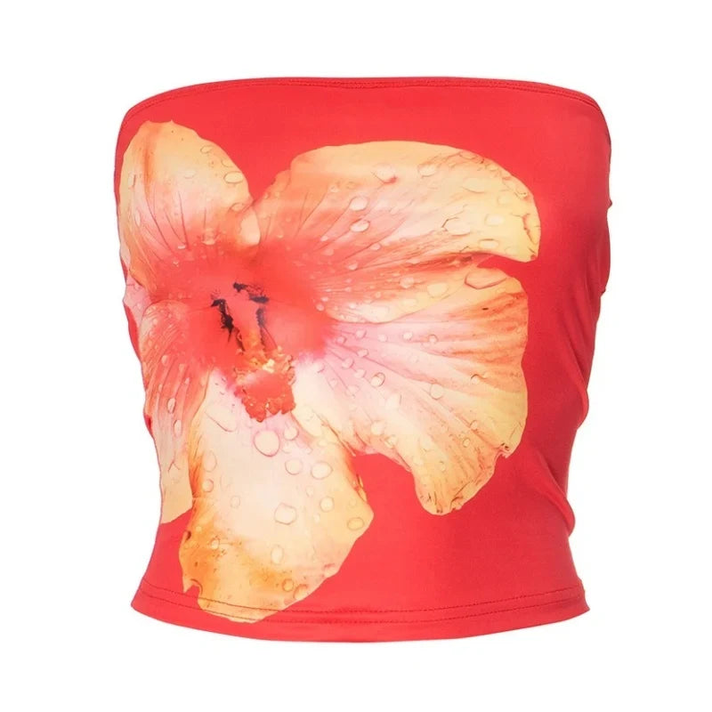 Big Flower Strapless Bandeau Tube Top — vista laterale