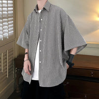 Black And White Checkerboard Button Up Flannel Shirt — vista laterale
