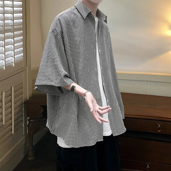 Black And White Checkerboard Button Up Flannel Shirt — vista frontale