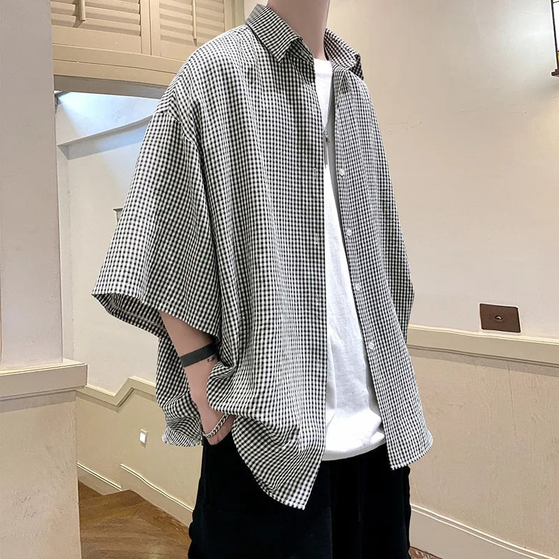 Black And White Checkerboard Button Up Flannel Shirt — vista posteriore
