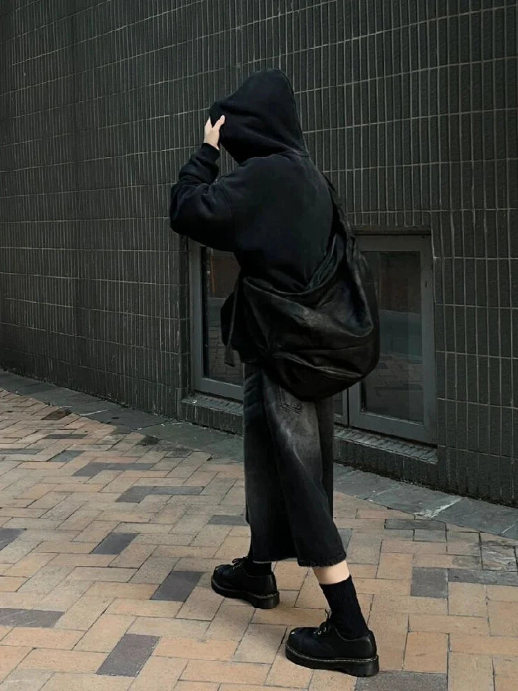 Black Baggy Denim Jean Shorts Jorts — dettaglio