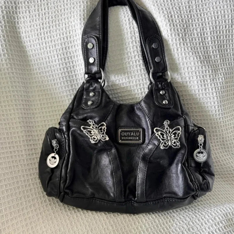 Black Butterfly Leather Handbag — dettaglio