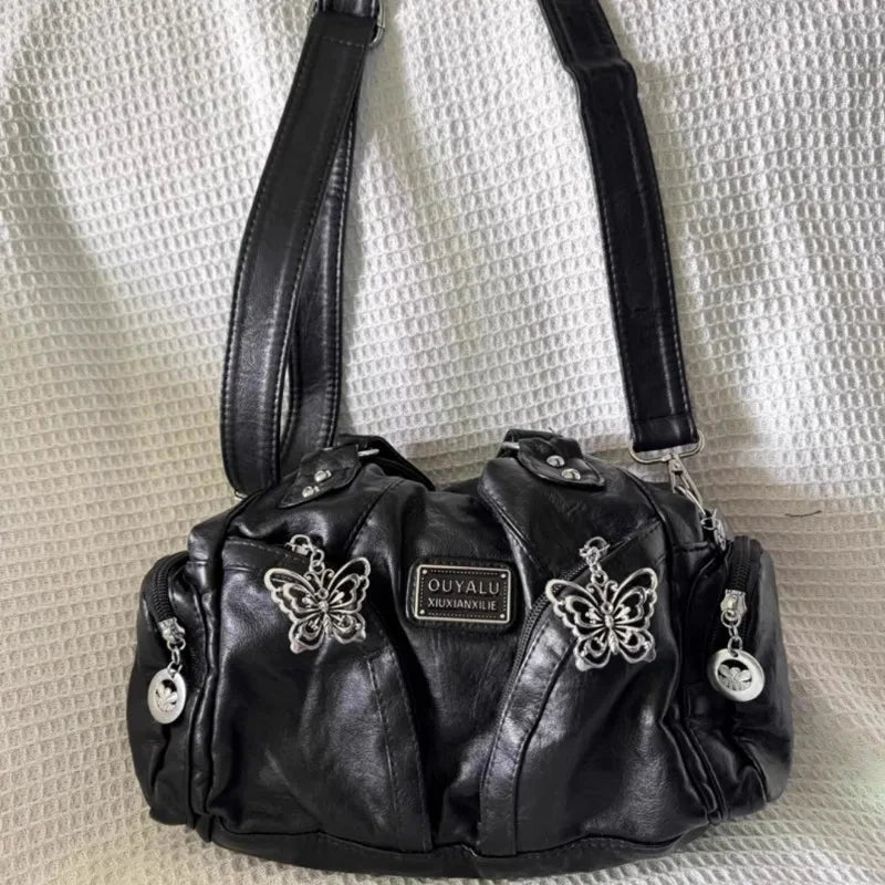 Black Butterfly Leather Handbag — dettaglio della stampa