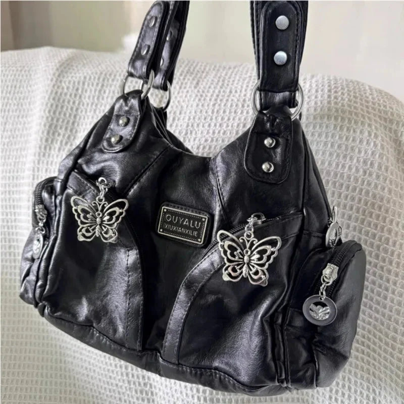 Black Butterfly Leather Handbag — in alternativa