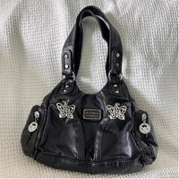 Black Butterfly Leather Handbag — vista posteriore