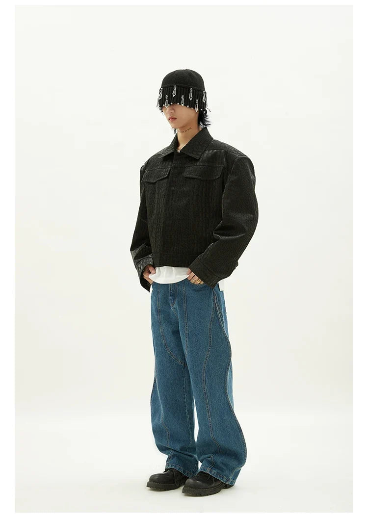 Black Crocodile Print Pu Leather Jacket — in alternativa