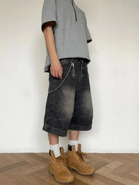 Black Denim Jean Shorts Jorts — vista posteriore