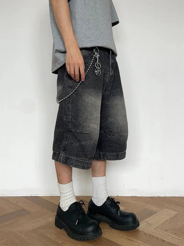 Black Denim Jean Shorts Jorts — dettaglio