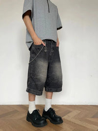 Black Denim Jean Shorts Jorts — dettaglio della stampa