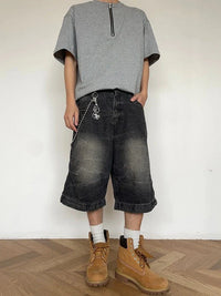 Black Denim Jean Shorts Jorts — vista frontale