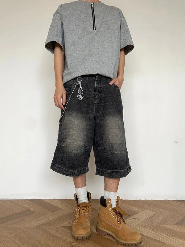 Black Denim Jean Shorts Jorts — vista frontale