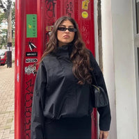 Black Essentials Windbreaker Zip Up Bomber Jacket — dettaglio