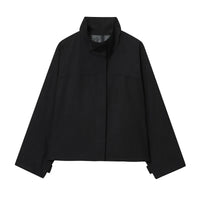 Black Essentials Windbreaker Zip Up Bomber Jacket — vista frontale