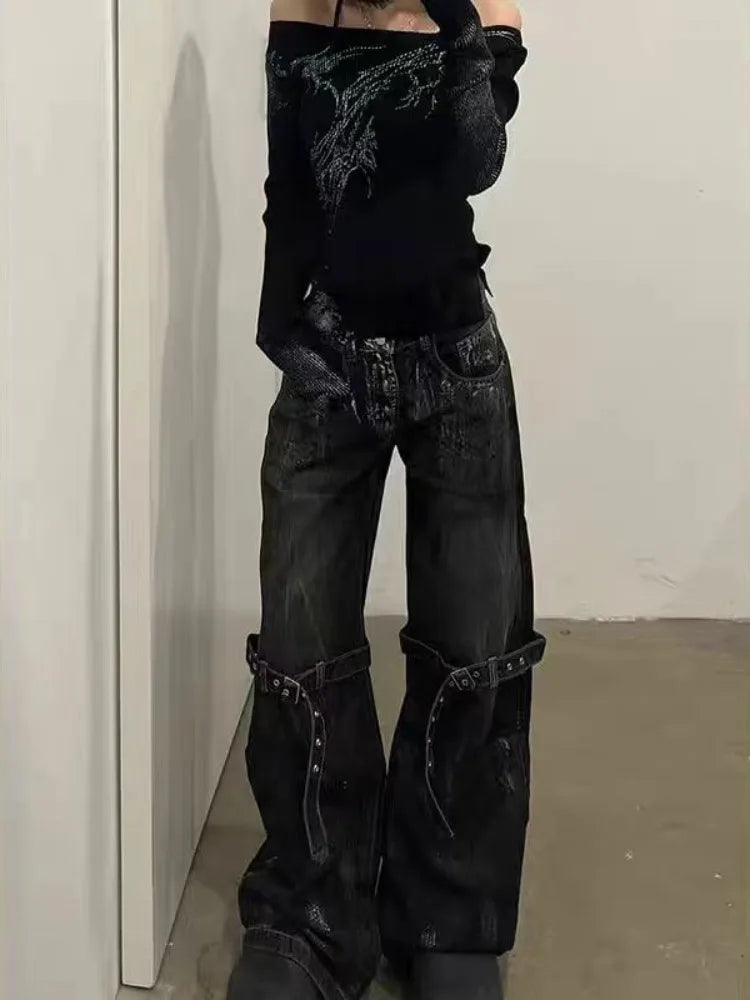 Black Grunge Boot Cut Jeans — dettaglio