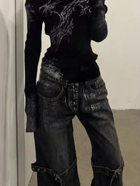 Black Grunge Boot Cut Jeans — vista laterale