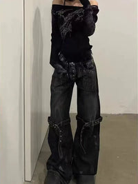 Black Grunge Boot Cut Jeans — vista frontale