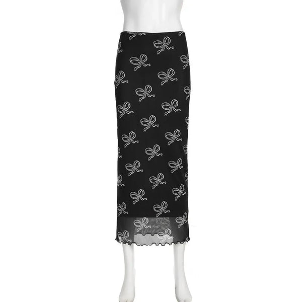 Black Mesh Flowy Maxi Skirt — vista frontale