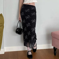 Black Mesh Flowy Maxi Skirt — vista posteriore