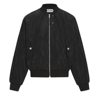 Black Short Full Zip Up Bomber Jacket — vista frontale