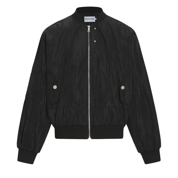 Black Short Full Zip Up Bomber Jacket — vista frontale