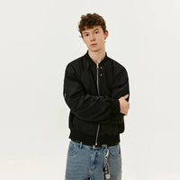 Black Short Full Zip Up Bomber Jacket — dettaglio