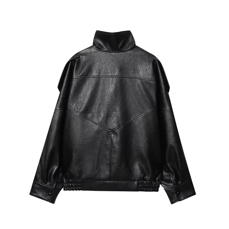 Black Snap Button Faux Leather Jacket — dettaglio del tessuto
