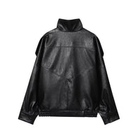 Black Snap Button Faux Leather Jacket — dettaglio del tessuto