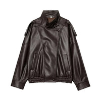 Black Snap Button Faux Leather Jacket — vista frontale